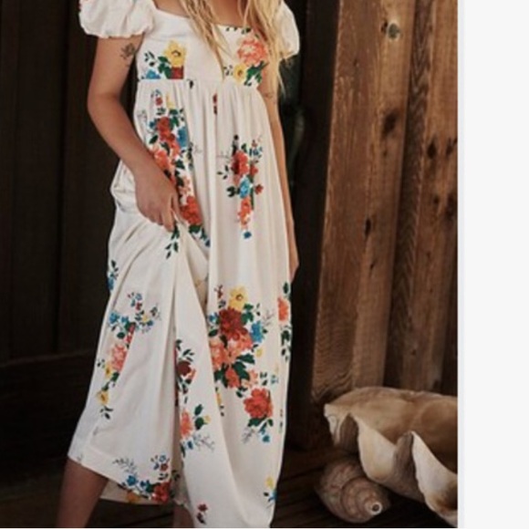 Free People Floral Midi Dress - White and Multicolor - Picture 1 of 11